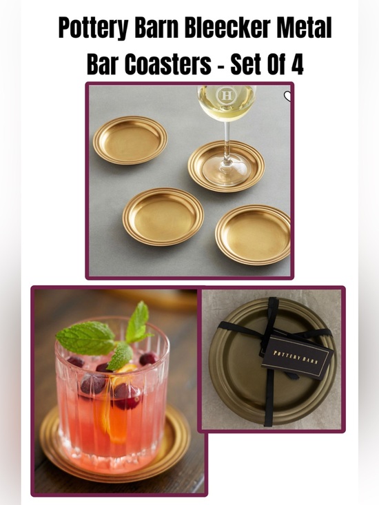 Pottery Barn Other - Pottery Barn Bleecker Metal Bar Coasters - Set Of 4